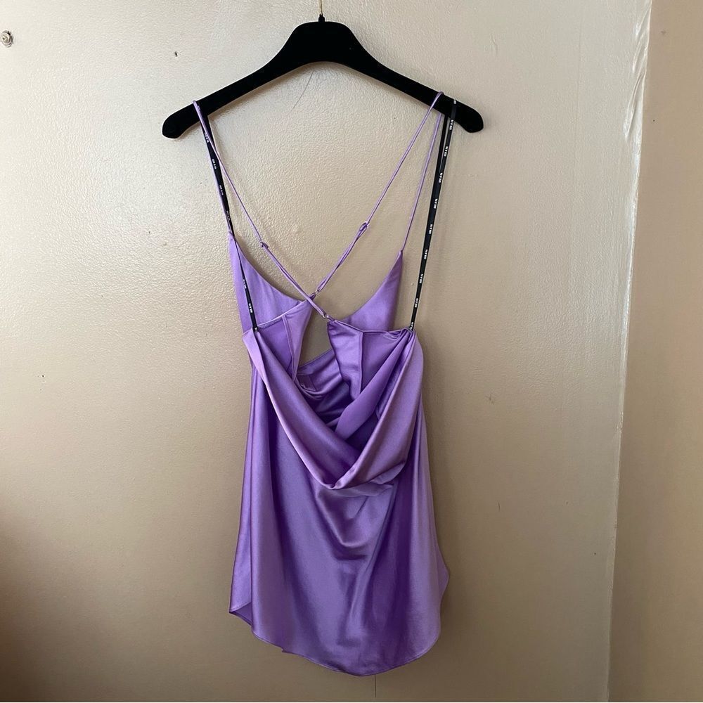 NWT SER.O.YA PRACILLA SILK MINI DRESS purple draped slip strappy S - Picture 7 of 8